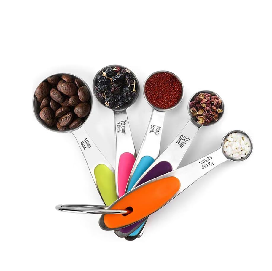 Fsdifly-Stainless Steel Measuring Spoons 5 Piece Stackable Set - Measuring Set for Cooking and Bakin (A)