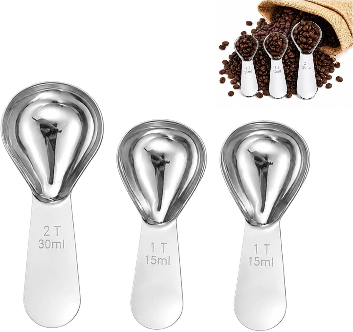3PCS 2 Tbsp and 1 Tbsp Stainless Steel Measuring Spoon, Tablespoon Measuring Spoon Set, Tablespoon Scoop for Coffee and Baking, Precise Dosing for Kitchen and Supplement Use