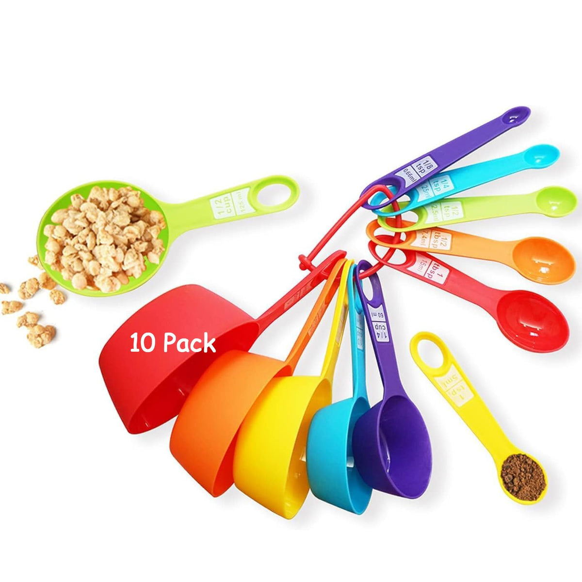 12 Piece Measuring Cups and Spoons Set, Colored Kitchen Measure Tools, Durable Nesting Cups and Spoons for Dry and Liquid, Dishwasher Safe