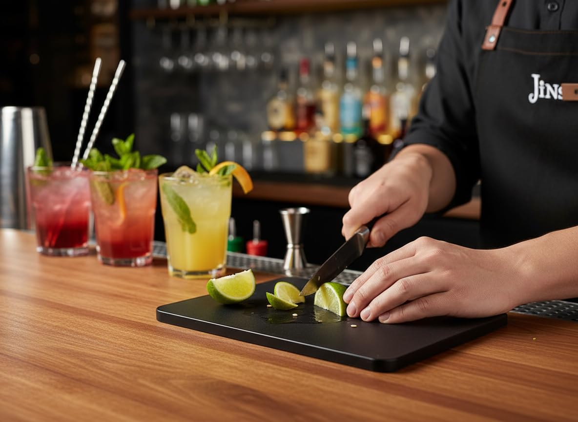 10x6 Inch Small Cutting Board and Bar Board, Black Plastic for Restaurants