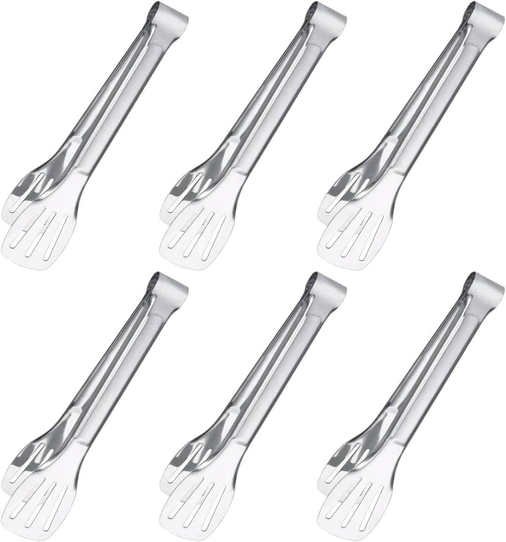 6PCS Serving Tongs, 7Inch Buffet Tongs, Stainless Steel Food Tong Small Serving Utensils for Cooking, Entertaining, Salad, Barbecue, Buffet, Toast and Steak by Sunenlyst