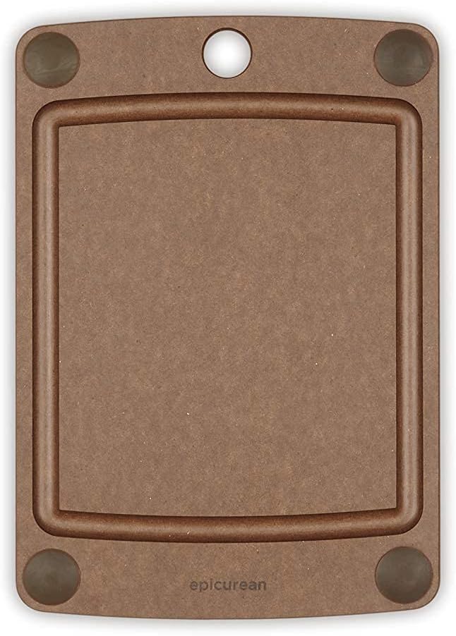 Epicurean All-In-One Cutting Board with Non-Slip Feet and Juice Groove, 10" × 7", Natural/Black
