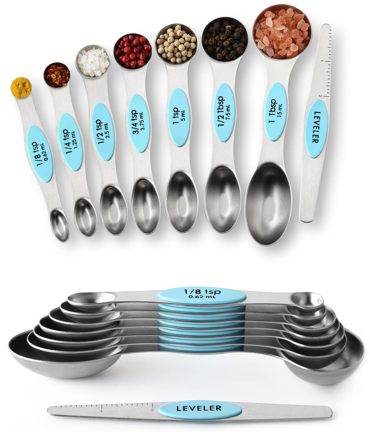 Spring Chef Stainless Steel 8 Magnetic Measuring Spoons Set, Desert Sunset