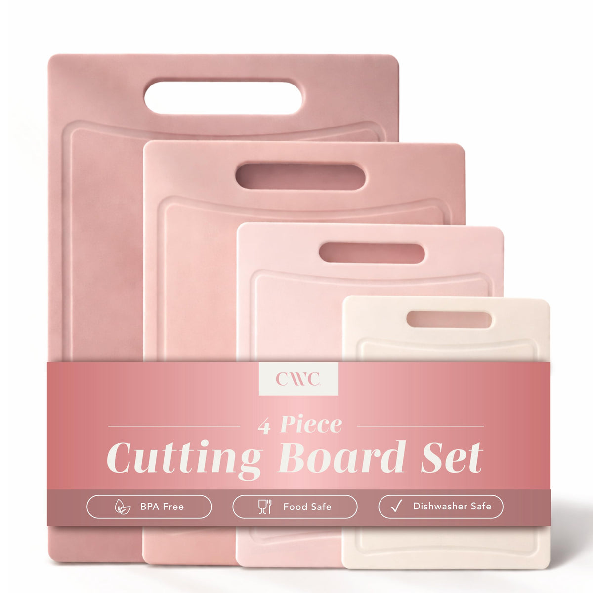 COOK WITH COLOR Non-Slip Cutting Board Set – Kitchen Essentials with Easy Grip Handle for Meat, Veggies, and Fruits, 4 Cutting Boards, Brown