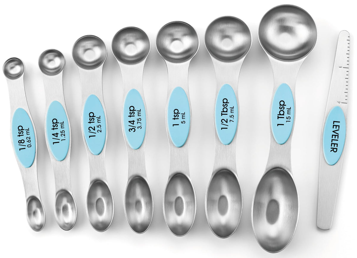 Spring Chef Stainless Steel Magnetic Measuring Spoons Set of 8, Pastel