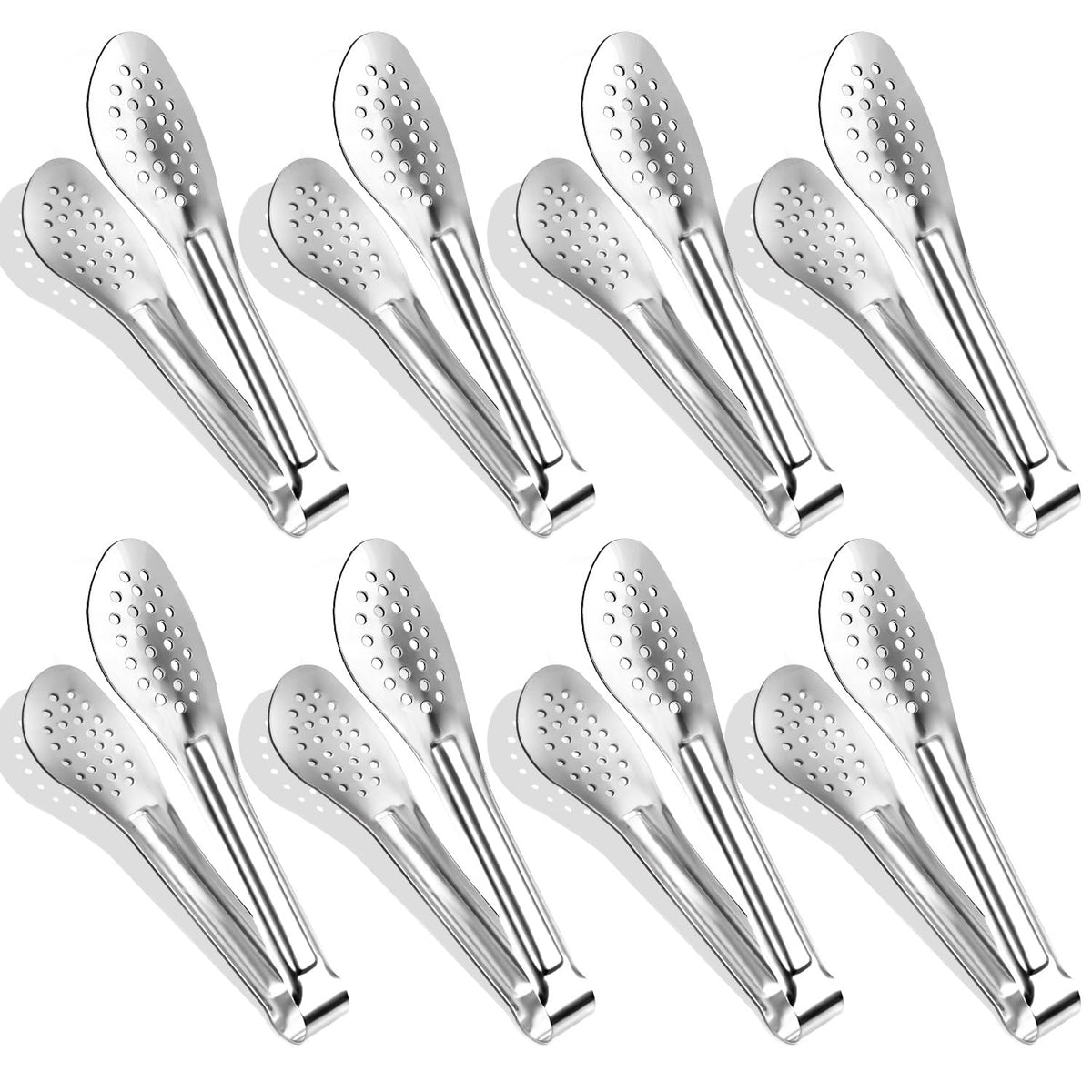 10PCS 5 Inch mini tongs Serving Tongs Small Kitchen Tongs Silver