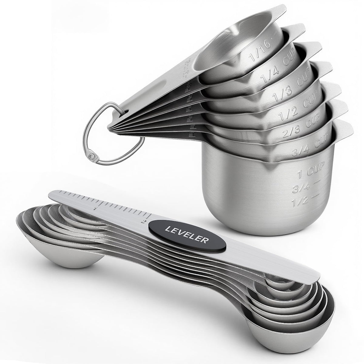 ChefAide Set of 8 Magnetic Measuring Spoons, Stainless Steel, Dual Sided