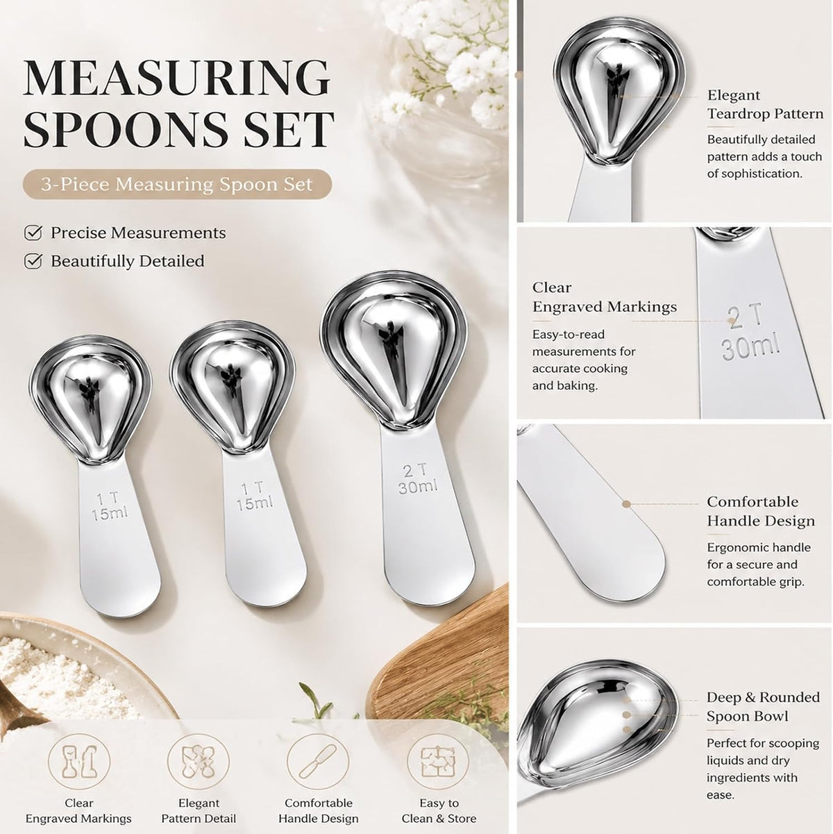 3PCS 2 Tbsp and 1 Tbsp Stainless Steel Measuring Spoon, Tablespoon Measuring Spoon Set, Tablespoon Scoop for Coffee and Baking, Precise Dosing for Kitchen and Supplement Use