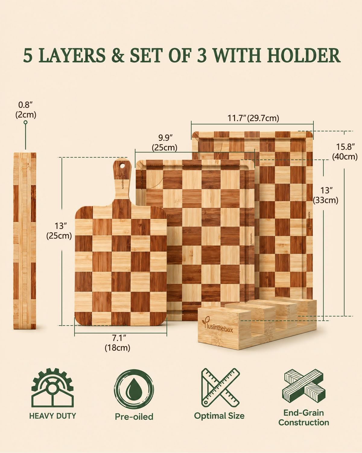 Cutting Board Set of 3 with Holder Checkered Cutting Boards for Kitchen