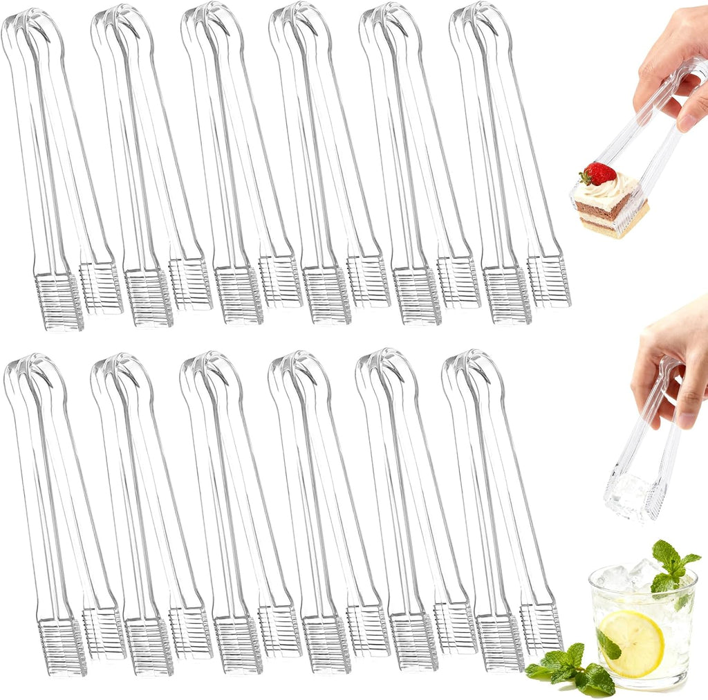 10Pcs Clear Plastic Serving Tongs, 6.3 Inches Small Disposable