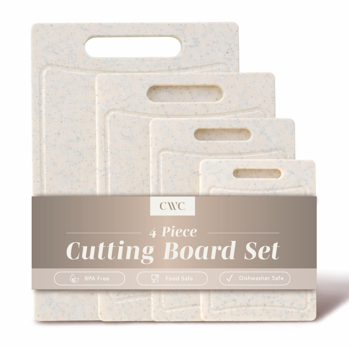 COOK WITH COLOR Non-Slip Cutting Board Set – Kitchen Essentials with Easy Grip Handle for Meat, Veggies, and Fruits, 4 Cutting Boards, Brown