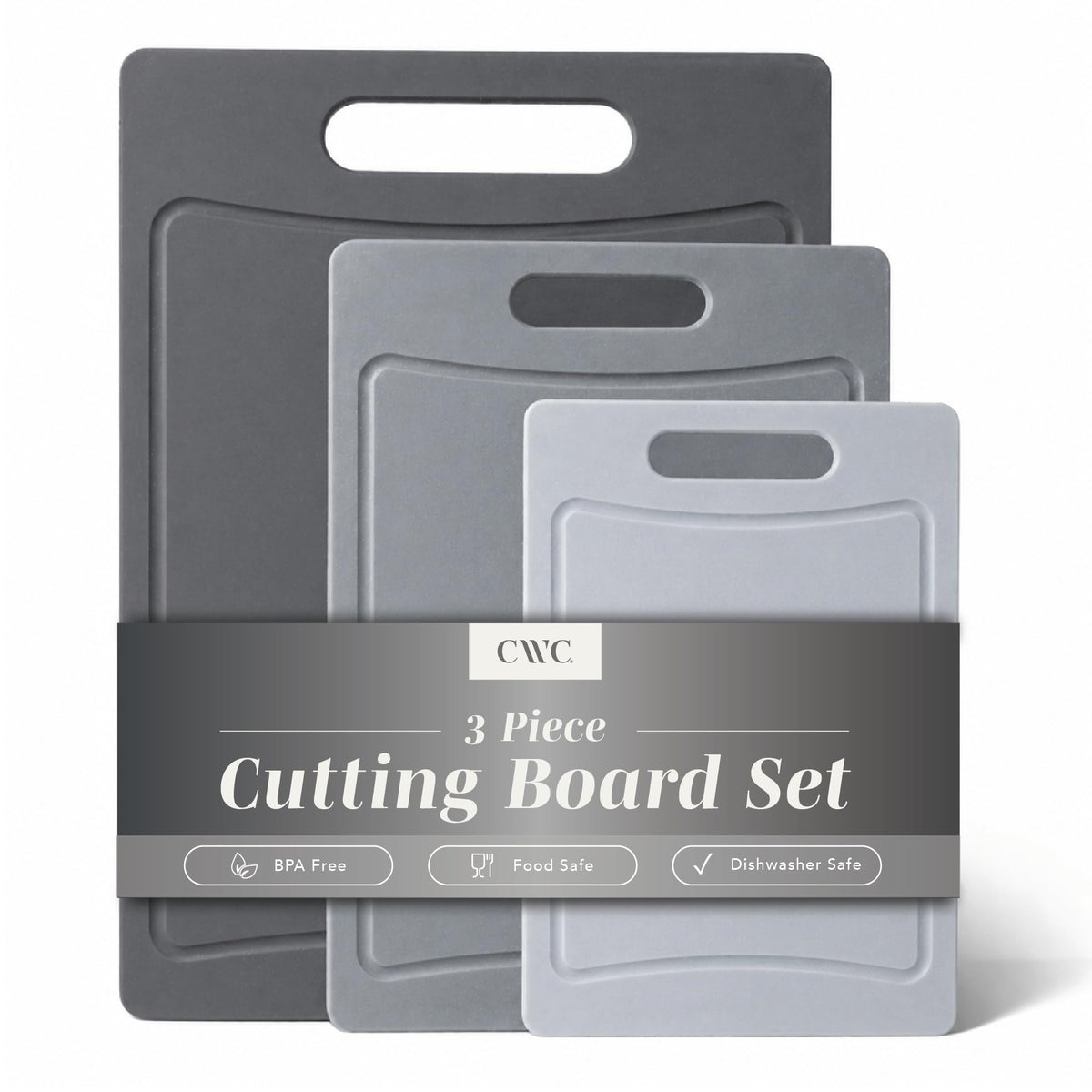 COOK WITH COLOR Non-Slip Cutting Board Set – Kitchen Essentials with Easy Grip Handle for Meat, Veggies, and Fruits, 4 Cutting Boards, Brown