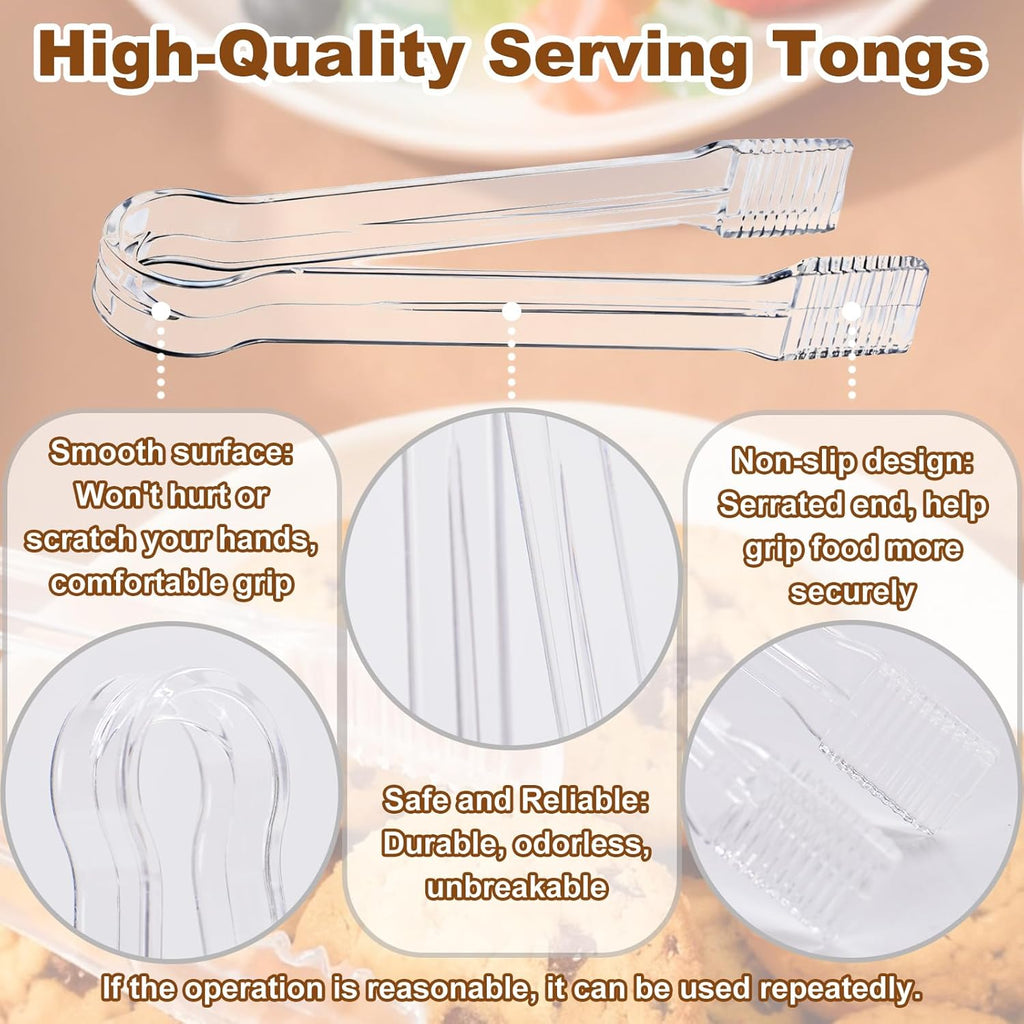 10Pcs Clear Plastic Serving Tongs, 6.3 Inches Small Disposable