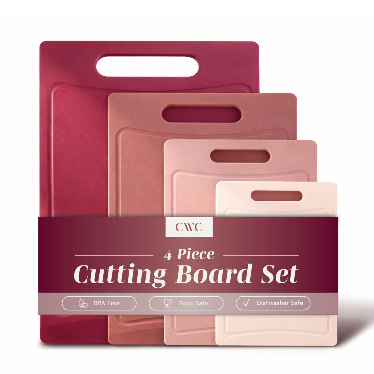 COOK WITH COLOR Non-Slip Cutting Board Set – Kitchen Essentials with Easy Grip Handle for Meat, Veggies, and Fruits, 4 Cutting Boards, Brown