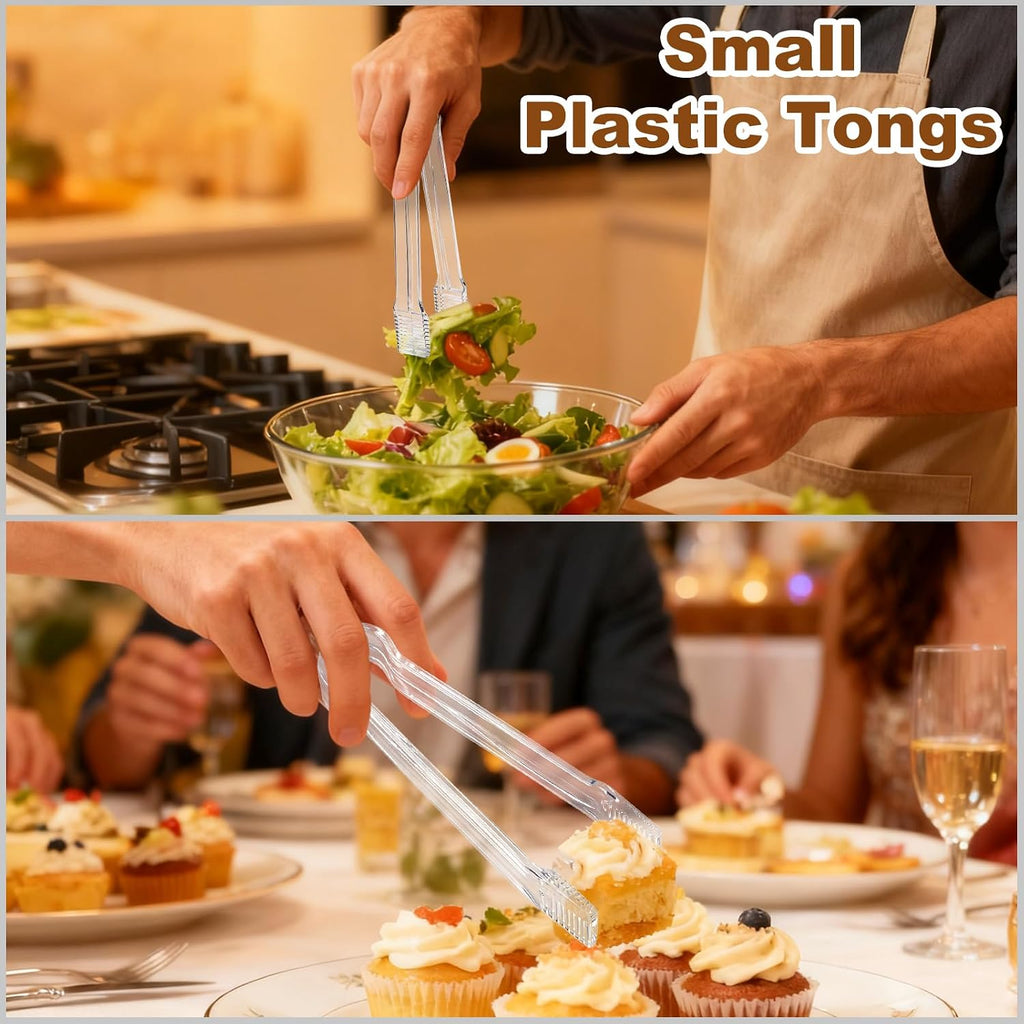 10Pcs Clear Plastic Serving Tongs, 6.3 Inches Small Disposable
