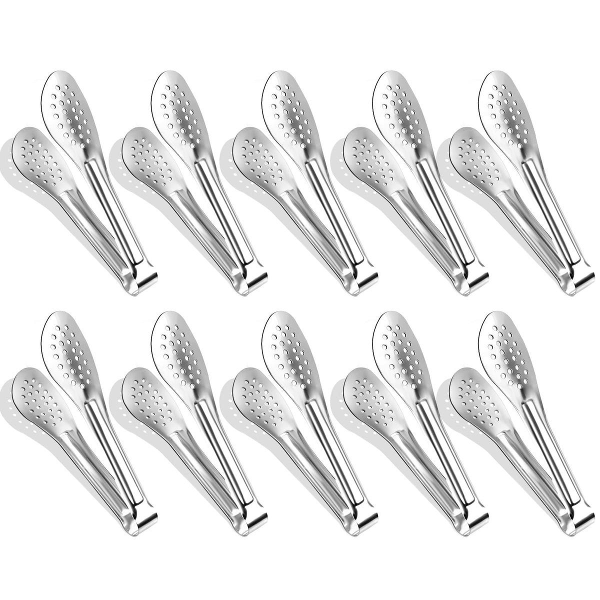 10PCS 5 Inch mini tongs Serving Tongs Small Kitchen Tongs Silver