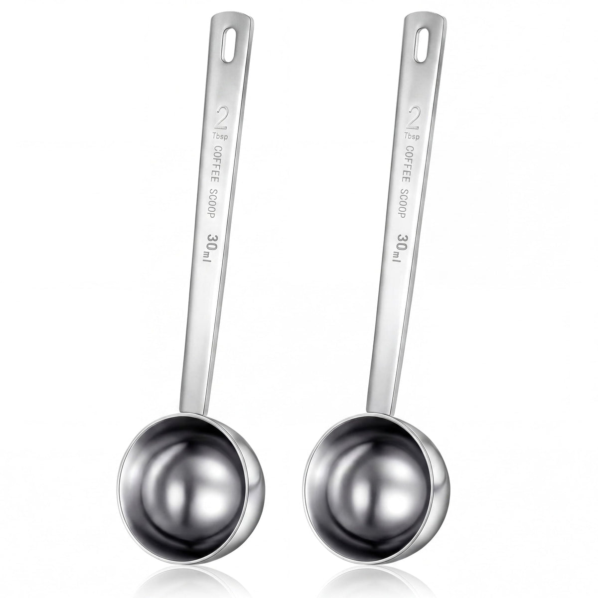Geiserailie 8 Pcs 2 Tablespoon Scoops with Long Handle, 30 ml Stainless Steel Measuring Spoon for Coffee Milk Fruit Powder, Loose Tea Dry, Spice Jar, Cooking Baking, and Other Dry Goods