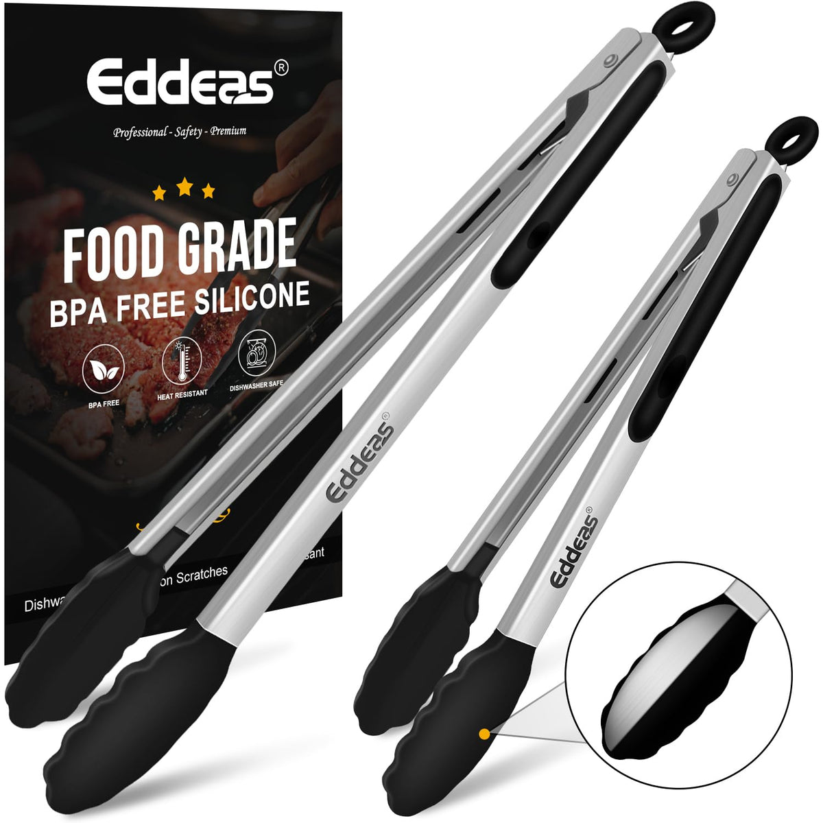 2 PCS 12 Inch Tongs for Cooking Heavy Duty All Metal Kitchen Tongs