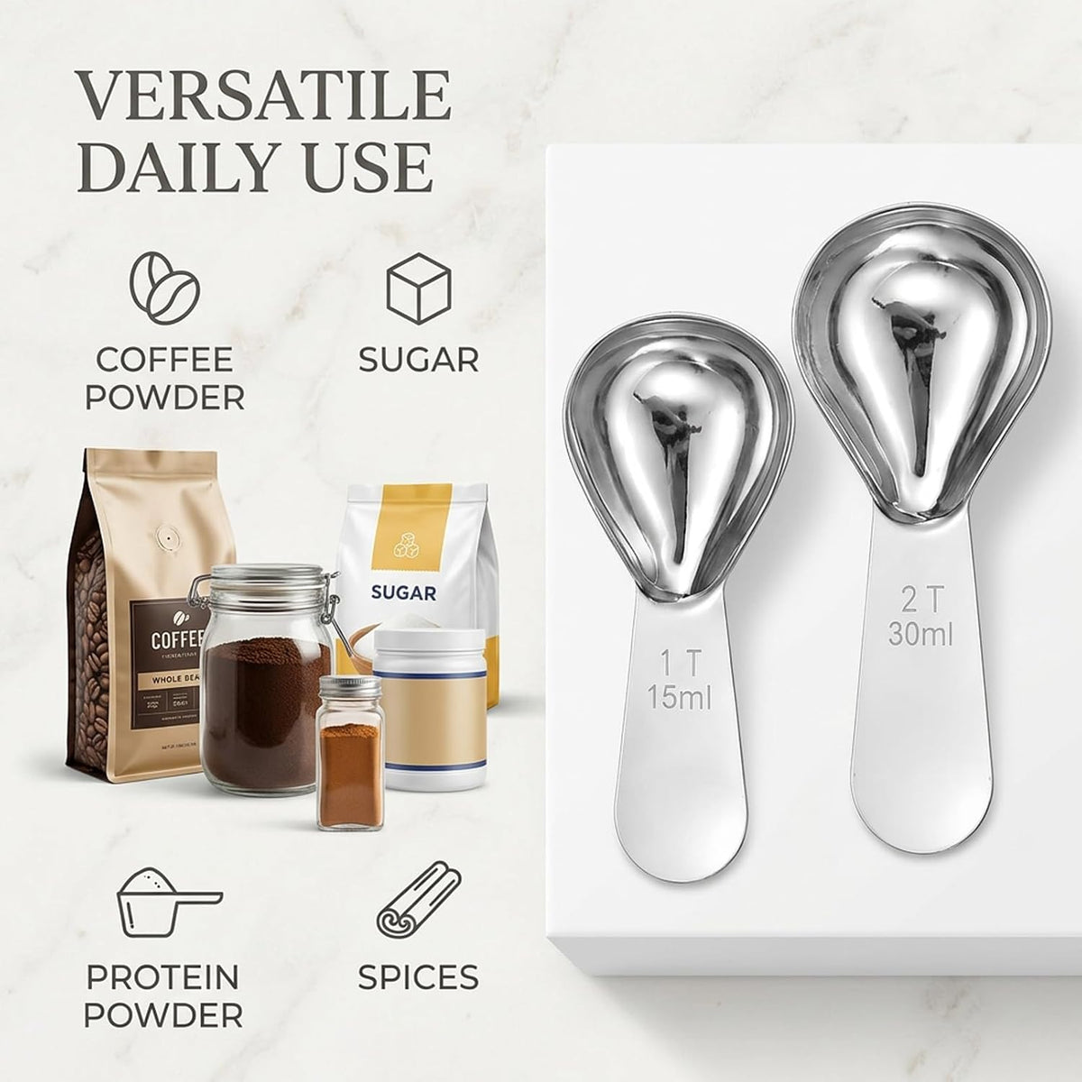 3PCS 2 Tbsp and 1 Tbsp Stainless Steel Measuring Spoon, Tablespoon Measuring Spoon Set, Tablespoon Scoop for Coffee and Baking, Precise Dosing for Kitchen and Supplement Use