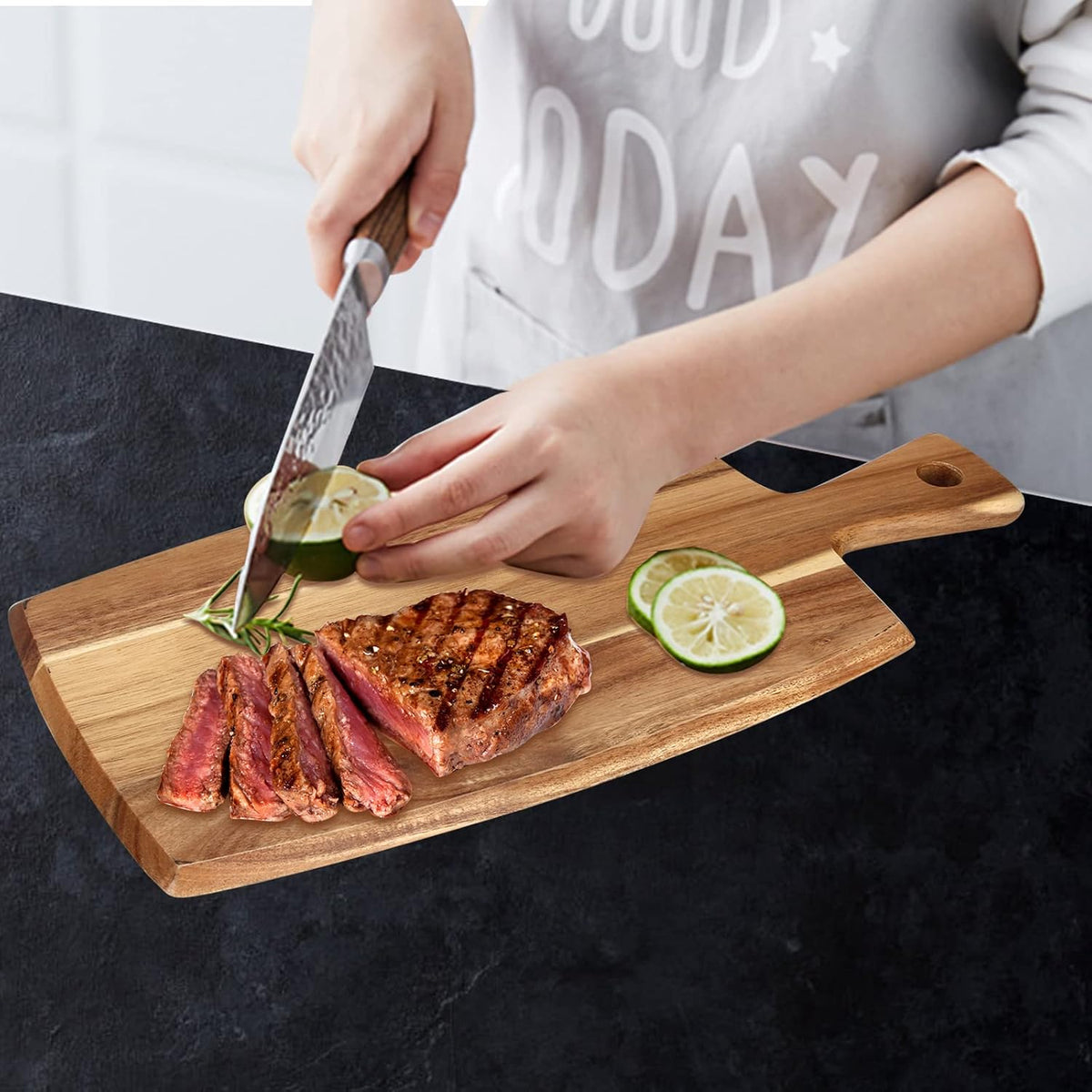 Acacia Wood Cutting Board for Kitchen with Handle Small Charcuterie Boards