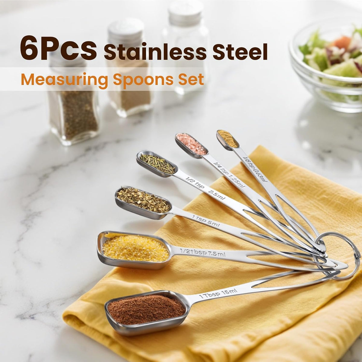 6pcs Narrow Measuring Spoons Set, Stainless Steel Spoons for Spice Jars