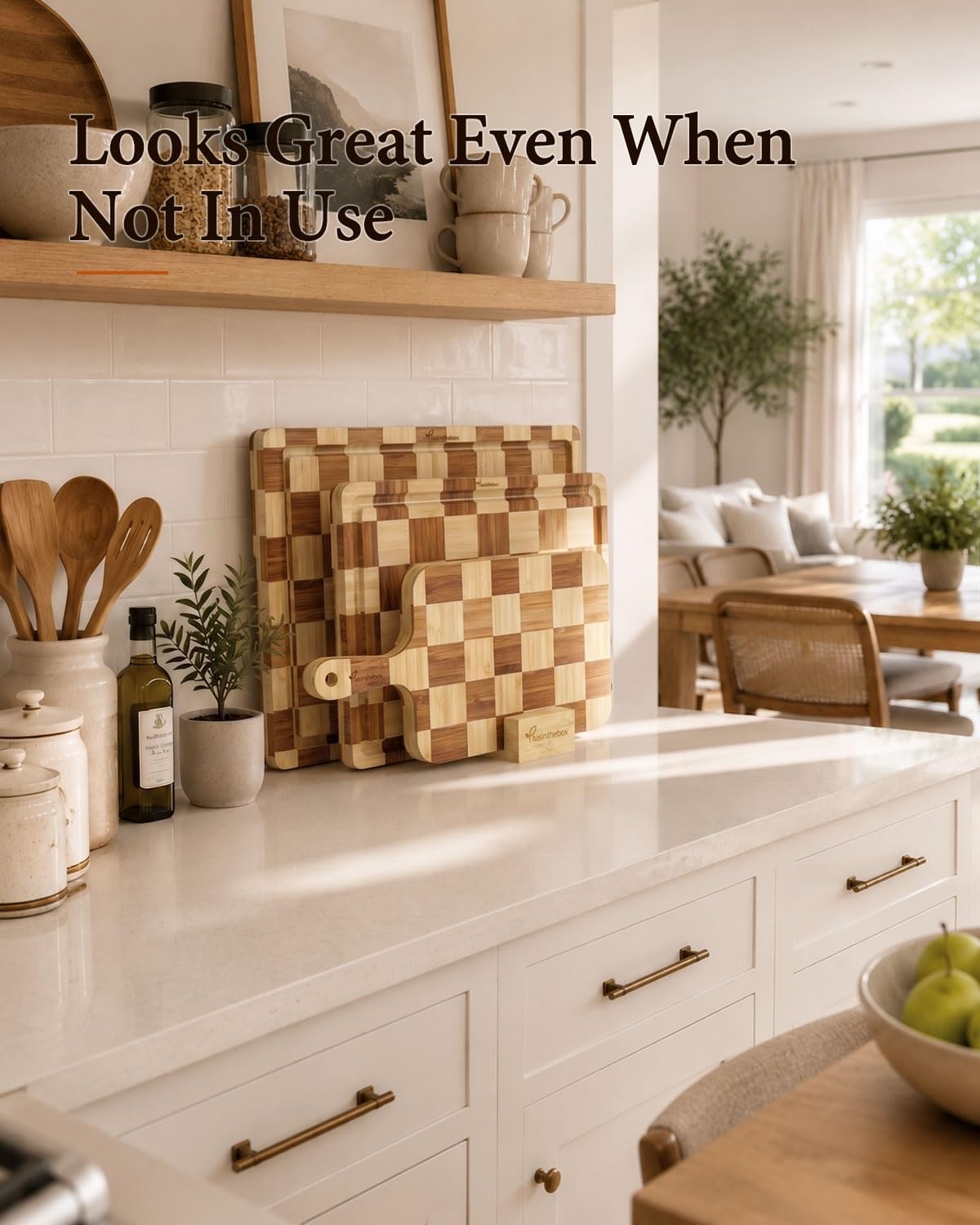 Cutting Board Set of 3 with Holder Checkered Cutting Boards for Kitchen