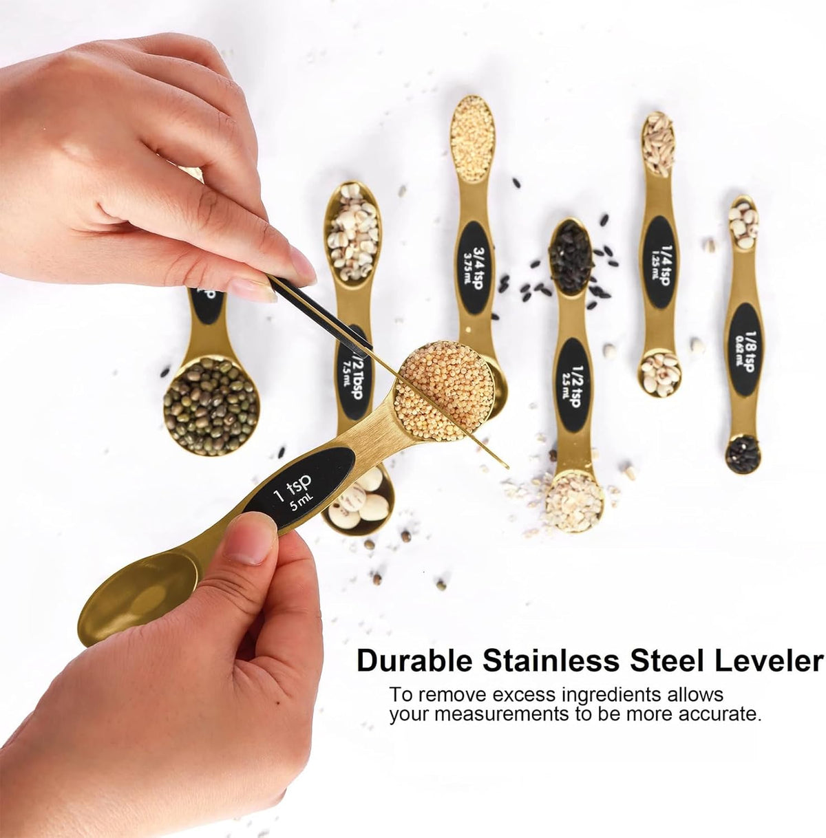 Magnetic Measuring Spoons Set Stainless Steel with Leveler, Stackable Metal Tablespoon Measure Spoon for Baking, Measuring Cups and Spoon Set Kitchen Gadgets Apartment Essentials Fits in Spice Jars