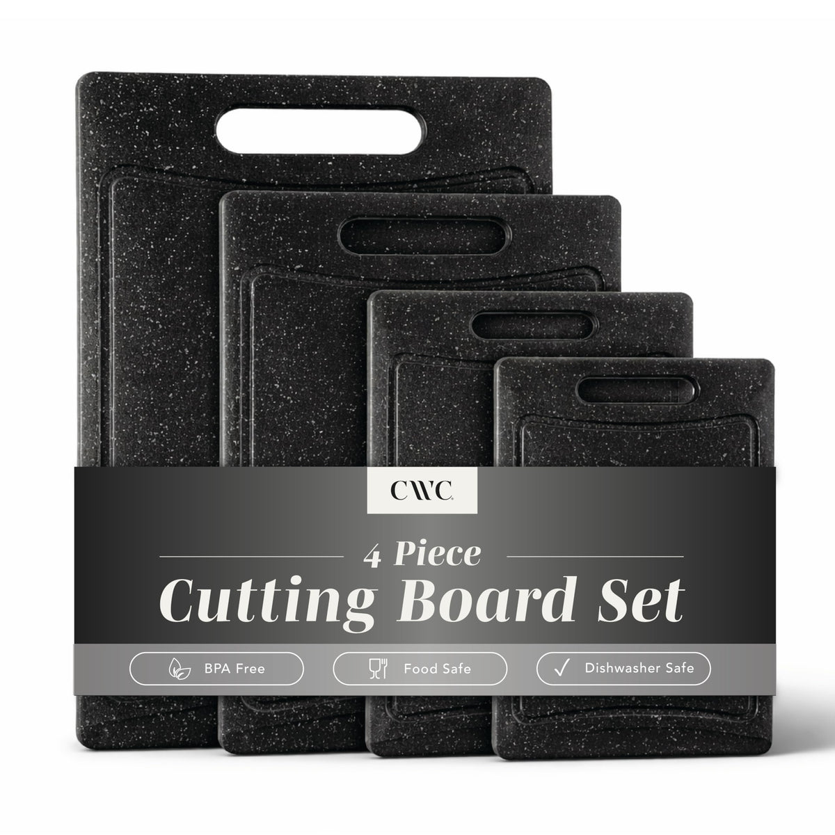 COOK WITH COLOR Non-Slip Cutting Board Set – Kitchen Essentials with Easy Grip Handle for Meat, Veggies, and Fruits, 4 Cutting Boards, Brown