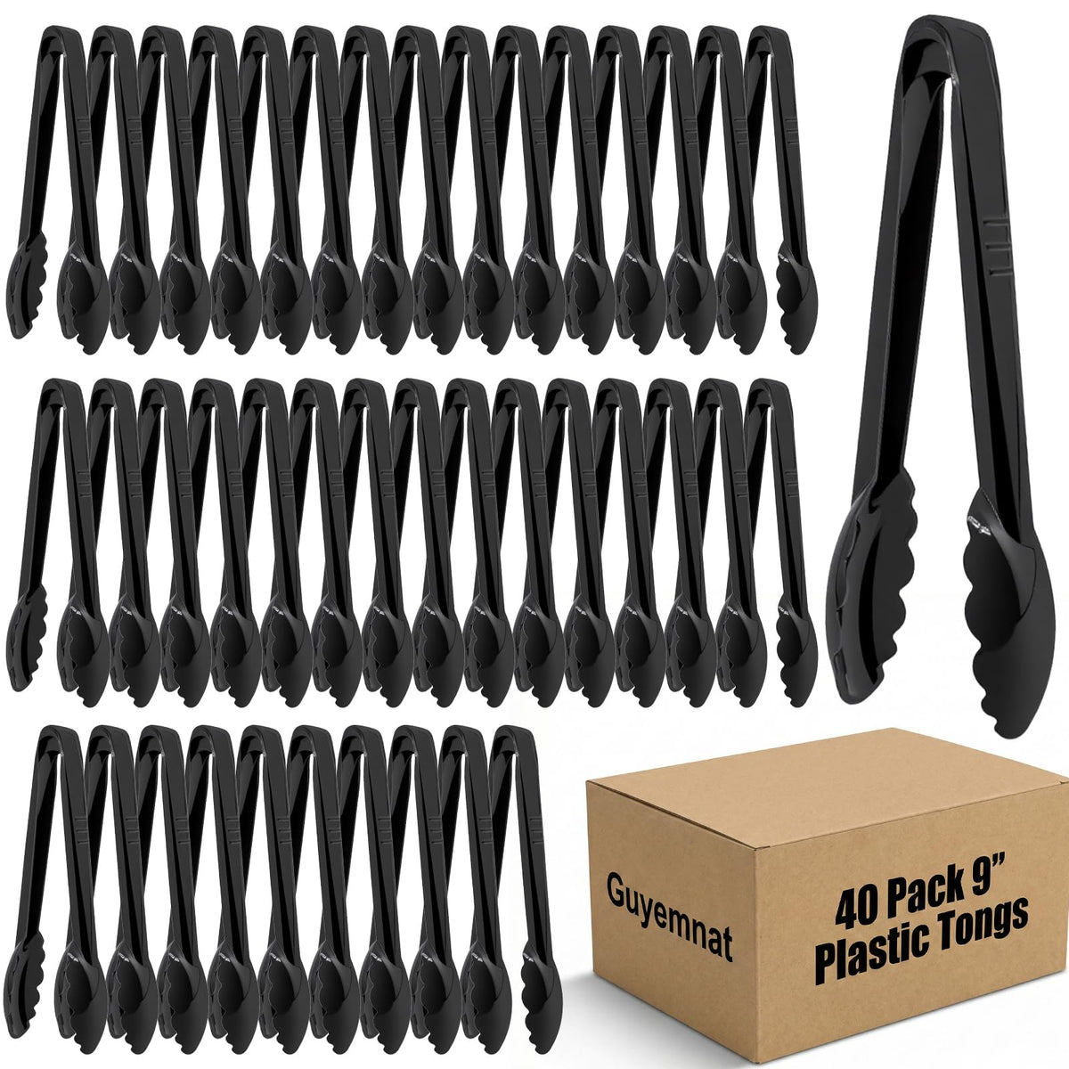 40 PCS Plastic Serving Tongs, Black Disposable Kitchen Salad Tongs
