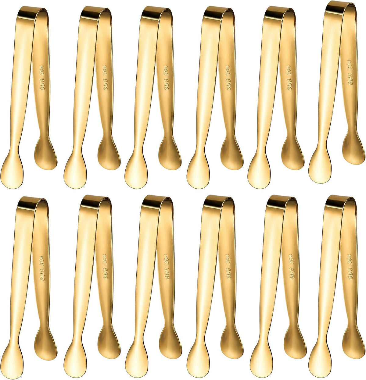 12 Pcs Gold Serving Tongs, Stainless Steel Ice Tongs Mini Sugar Tongs for Kitchen Appetizers, Party. Ting Tongs for Serving Food, Ice, Sugar Cube, Salad, Desserts