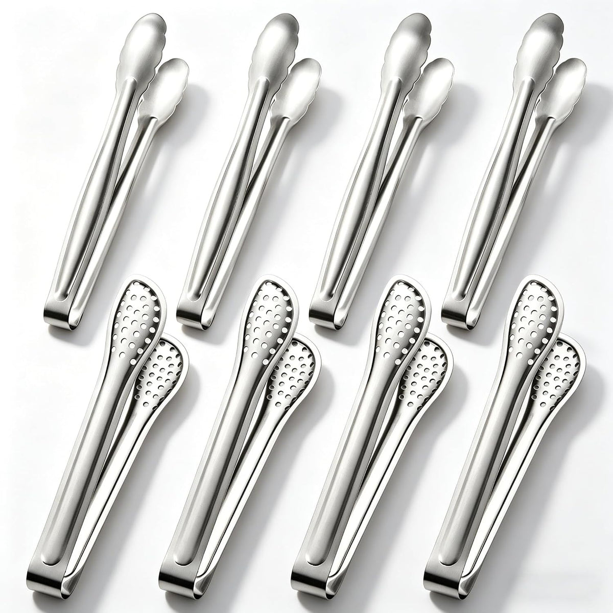6-Inch Stainless Steel Mini Tongs, 8-Pack for Serving Food