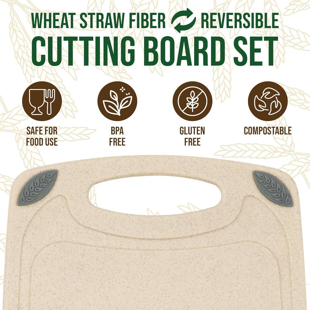 AXIOM CREATIONS 2-Piece Reversible Cutting Board Set Made with Natural Wheat Straw Fiber, Eco-Conscious Food Safe Kitchen Essentials, Gluten Free & BPA Free Chopping Boards for Kitchen