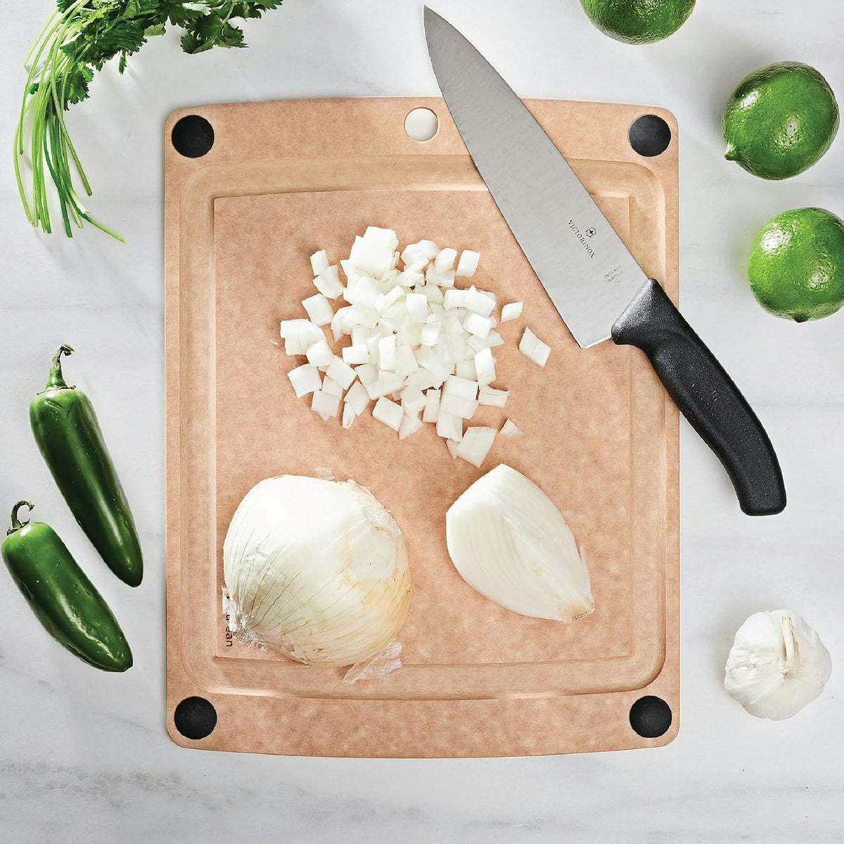 Epicurean All-In-One Cutting Board with Non-Slip Feet and Juice Groove, 14.5" × 11.25", Natural/Black