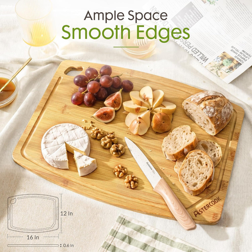 Astercook Large Bamboo Cutting Board for Kitchen