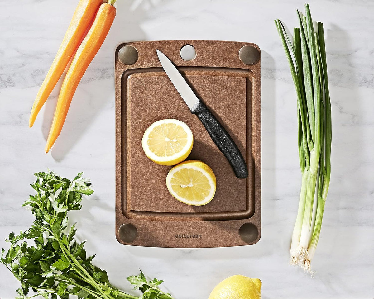 Epicurean All-In-One Cutting Board with Non-Slip Feet and Juice Groove - Non-toxic, Dishwasher Safe, Made in the USA, 10" x 7", Nutmeg